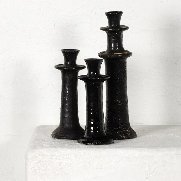 Black Pottery Candlestick